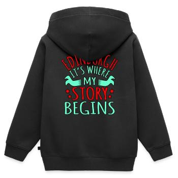 Edinburgh Story geschenk - Kinder Premium Organic Zip Hoodie - Schwarz - Hinten - AI Model Kid Male (0cm)