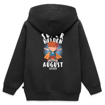 Echte Superhelden wurden im August geboren Junge - Kinder Premium Organic Zip Hoodie - Schwarz - Hinten - AI Model Kid Male (0cm)