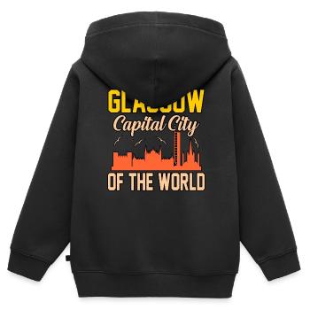 Cadeau de la capitale Glasgow - Sweat Premium à capuche zippé enfant bio - noir - Dos - AI Model Kid Male (0cm)