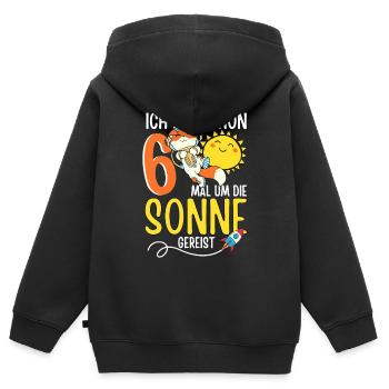 Süßer Fuchs Astronaut 6. Geburtstag Sonne Rakete - Kinder Premium Organic Zip Hoodie - Schwarz - Hinten - AI Model Kid Male (0cm)