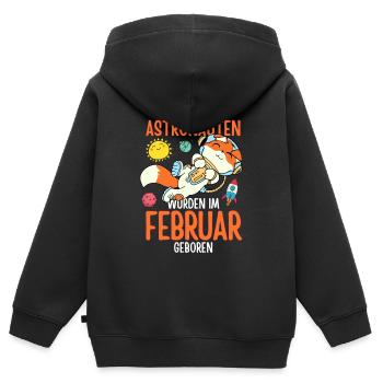 Im Februar geboren - Fuchs Astronaut im Weltall - Kinder Premium Organic Zip Hoodie - Schwarz - Hinten - AI Model Kid Male (0cm)