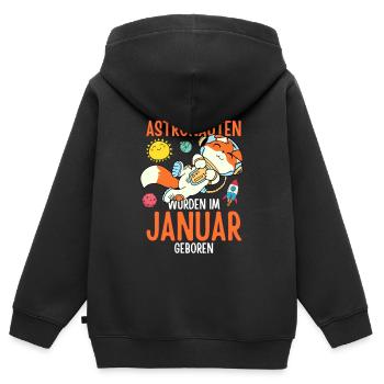 Im Januar geboren - Fuchs Astronaut im Weltall - Kinder Premium Organic Zip Hoodie - Schwarz - Hinten - AI Model Kid Male (0cm)
