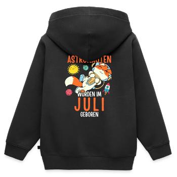 Im Juli geboren - Fuchs Astronaut im Weltall - Kinder Premium Organic Zip Hoodie - Schwarz - Hinten - AI Model Kid Male (0cm)