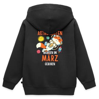 Im März geboren - Fuchs Astronaut im Weltall - Kinder Premium Organic Zip Hoodie - Schwarz - Hinten - AI Model Kid Male (0cm)