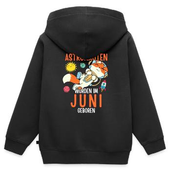 Im Juni geboren - Fuchs Astronaut im Weltall - Kinder Premium Organic Zip Hoodie - Schwarz - Hinten - AI Model Kid Male (0cm)