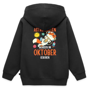 Im Oktober geboren - Fuchs Astronaut im Weltall - Kinder Premium Organic Zip Hoodie - Schwarz - Hinten - AI Model Kid Male (0cm)