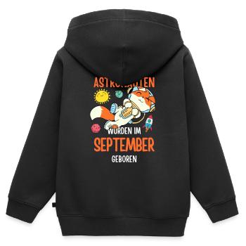 Im September geboren - Fuchs Astronaut im Weltall - Kinder Premium Organic Zip Hoodie - Schwarz - Hinten - AI Model Kid Male (0cm)