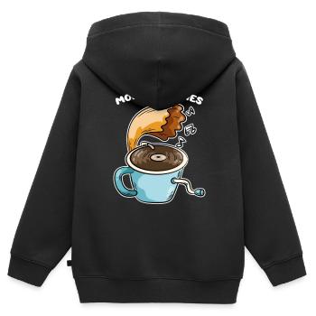 Matin Tunes Café Musique Gramophone - Sweat Premium à capuche zippé enfant bio - noir - Dos - AI Model Kid Male (0cm)