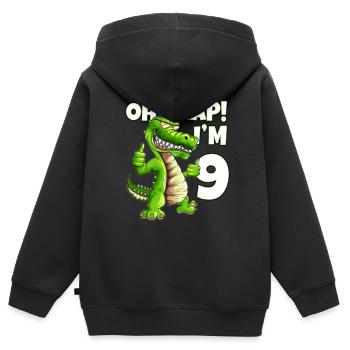 Lézard Amoureux Alligator Crocodile 9ème anniversaire - Sweat Premium à capuche zippé enfant bio - noir - Dos - AI Model Kid Male (0cm)
