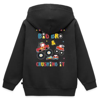 Big Brother Monster Truck et voiture - Enfin Big Bro - Sweat Premium à capuche zippé enfant bio - noir - Dos - AI Model Kid Male (0cm)