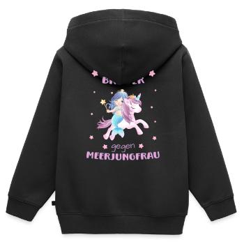 Tausche Bruder gegen Meerjungfrau mit Einhorn - Kinder Premium Organic Zip Hoodie - Schwarz - Hinten - AI Model Kid Male (0cm)
