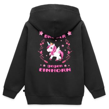 Tausche Bruder gegen Einhorn für Mädchen - Kinder Premium Organic Zip Hoodie - Schwarz - Hinten - AI Model Kid Male (0cm)