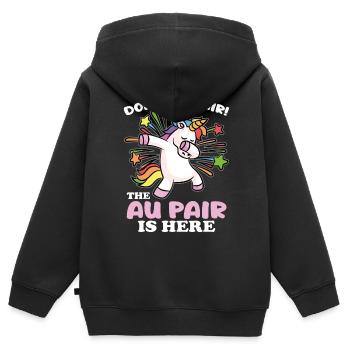 Ne désespérez pas, l’Au Pair est là - Sweat Premium à capuche zippé enfant bio - noir - Dos - AI Model Kid Male (0cm)