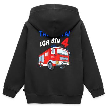 Tatütata Ich bin 4 Jahre Feuerwehr 4. Geburtstag - Kinder Premium Organic Zip Hoodie - Schwarz - Hinten - AI Model Kid Male (0cm)