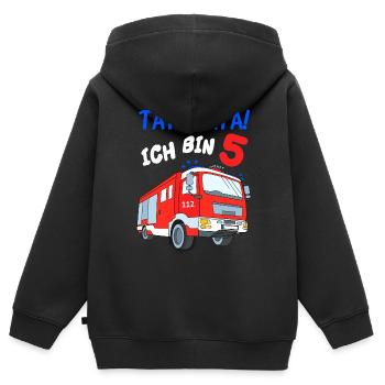 Tatütata Ich bin 5 Feuerwehrauto 5. Geburtstag - Kinder Premium Organic Zip Hoodie - Schwarz - Hinten - AI Model Kid Male (0cm)