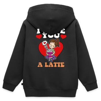 Je t’aime un Latte Coffee Cappuicino - Sweat Premium à capuche zippé enfant bio - noir - Dos - AI Model Kid Male (0cm)