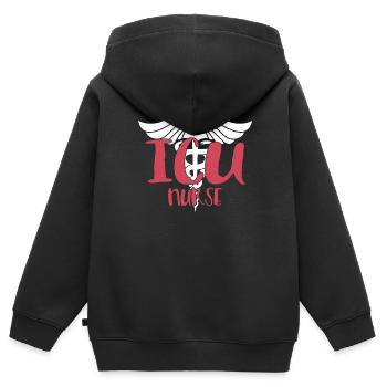 Infirmière en soins intensifs Soins intensifs - Sweat Premium à capuche zippé enfant bio - noir - Dos - AI Model Kid Male (0cm)