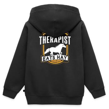 Mon thérapeute mange du foin à cheval - Sweat Premium à capuche zippé enfant bio - noir - Dos - AI Model Kid Male (0cm)