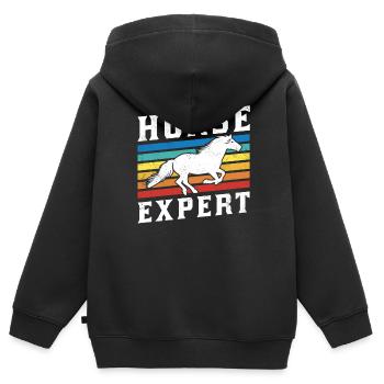 Chevaux Expert Équitation Écuries Équitation - Sweat Premium à capuche zippé enfant bio - noir - Dos - AI Model Kid Male (0cm)