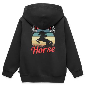 Ich Liebe Mein Pferd Reiterhof Reiten Reiter - Kinder Premium Organic Zip Hoodie - Schwarz - Hinten - AI Model Kid Male (0cm)