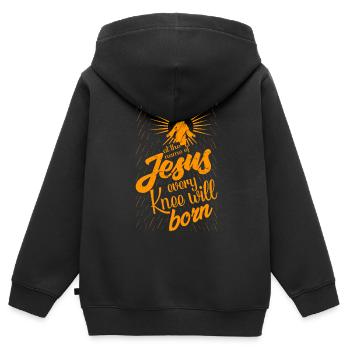 By the name of Jesus, all knees will bend - Kids Premium Organic Zip-up Hoodie - black - Back - AI Model Kid Male (0cm)