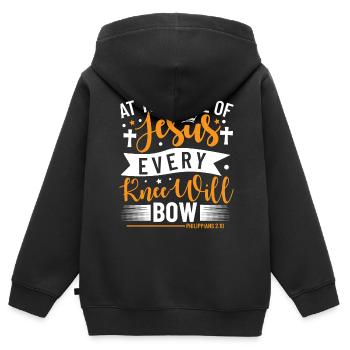 By the name of Jesus, all knees will bend - Kids Premium Organic Zip-up Hoodie - black - Back - AI Model Kid Male (0cm)