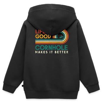 Das Leben Ist Gut Cornhole Macht Es Besser Für - Kinder Premium Organic Zip Hoodie - Schwarz - Hinten - AI Model Kid Male (0cm)