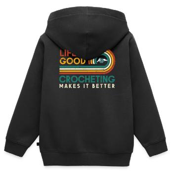 Das Leben Ist Gut Häkeln Macht Es Besser Für - Kinder Premium Organic Zip Hoodie - Schwarz - Hinten - AI Model Kid Male (0cm)