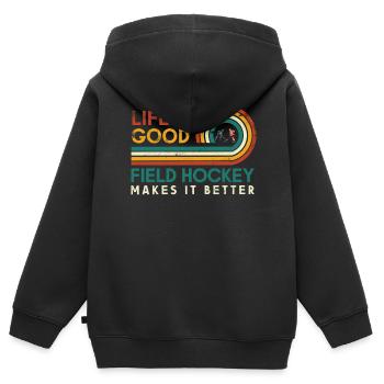 Das Leben Ist Gut Feldhockey Macht Es Besser Für - Kinder Premium Organic Zip Hoodie - Schwarz - Hinten - AI Model Kid Male (0cm)