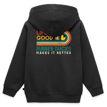 Das Leben Ist Gut Gummiente Macht Es Besser Für - Kinder Premium Organic Zip Hoodie - Schwarz - Hinten - AI Model Kid Male (0cm)