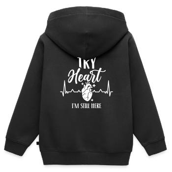 Bon cœur d’essai je suis toujours là - Sweat Premium à capuche zippé enfant bio - noir - Dos - AI Model Kid Male (0cm)