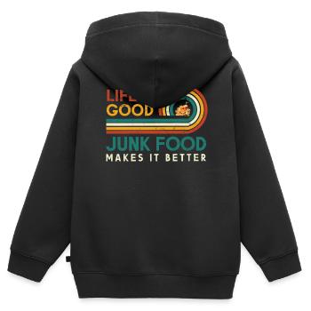 Das Leben Ist Gut Junk-food Macht Es Besser Für - Kinder Premium Organic Zip Hoodie - Schwarz - Hinten - AI Model Kid Male (0cm)