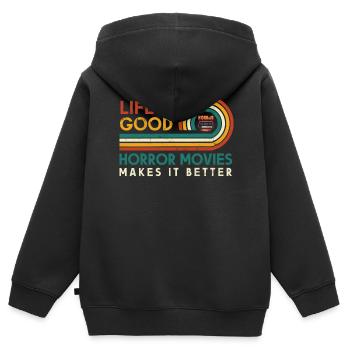 Das Leben Ist Gut Horrorfilme Machen Es Besser Für - Kinder Premium Organic Zip Hoodie - Schwarz - Hinten - AI Model Kid Male (0cm)