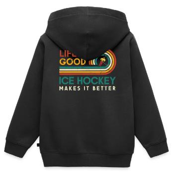 Das Leben Ist Gut Eishockey Macht Es Besser Für - Kinder Premium Organic Zip Hoodie - Schwarz - Hinten - AI Model Kid Male (0cm)