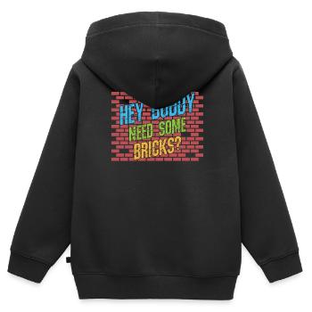 Hey buddy Avez-vous besoin de briques? - Sweat Premium à capuche zippé enfant bio - noir - Dos - AI Model Kid Male (0cm)