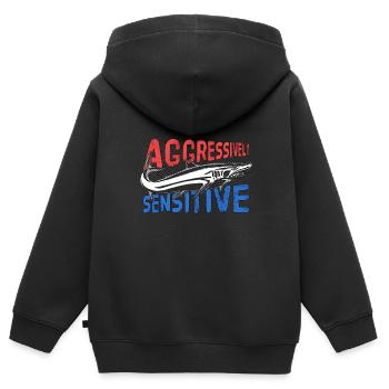 Pêche Agressive Sensible Cadeau - Sweat Premium à capuche zippé enfant bio - noir - Dos - AI Model Kid Male (0cm)