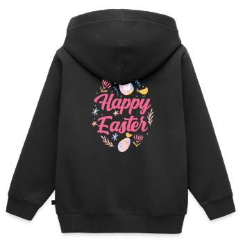 Joyeuses Pâques Pâques Pâques Pâques Lapin de Pâques Dictons - Sweat Premium à capuche zippé enfant bio - noir - Dos - AI Model Kid Male (0cm)