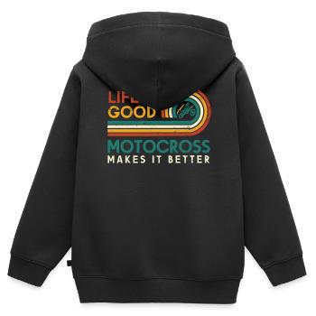 Das Leben Ist Gut Motocross Macht Es Besser - Kinder Premium Organic Zip Hoodie - Schwarz - Hinten - AI Model Kid Male (0cm)