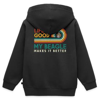 Das Leben Ist Gut, Mein Beagle Macht Es Besser Für - Kinder Premium Organic Zip Hoodie - Schwarz - Hinten - AI Model Kid Male (0cm)