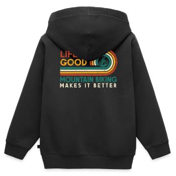 Das Leben Ist Gut, Mountainbiken Macht Es Besser - Kinder Premium Organic Zip Hoodie - Schwarz - Hinten - AI Model Kid Male (0cm)