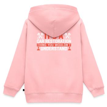C’est une chose de restauration de voiture - Sweat Premium à capuche zippé enfant bio - rose - Dos - AI Model Kid Female (0cm)