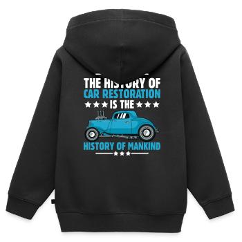 L’histoire de la restauration automobile - Sweat Premium à capuche zippé enfant bio - noir - Dos - AI Model Kid Male (0cm)