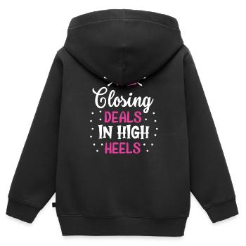 Geschäftsabschlüsse In Stöckelschuhen Makler - Kinder Premium Organic Zip Hoodie - Schwarz - Hinten - AI Model Kid Male (0cm)