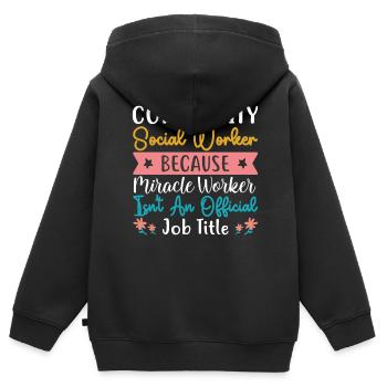 Community Social Worker Because - Kinder Premium Organic Zip Hoodie - Schwarz - Hinten - AI Model Kid Male (0cm)