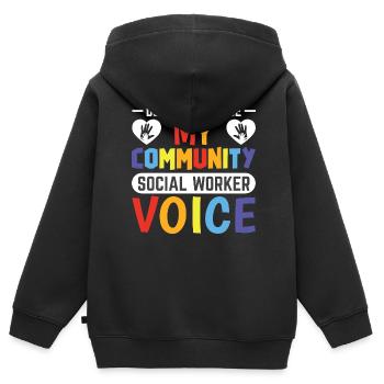 Community Social Worker Voice - Kinder Premium Organic Zip Hoodie - Schwarz - Hinten - AI Model Kid Male (0cm)