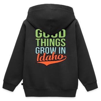 Les bonnes choses grandissent dans l’Idaho Gift - Sweat Premium à capuche zippé enfant bio - noir - Dos - AI Model Kid Male (0cm)