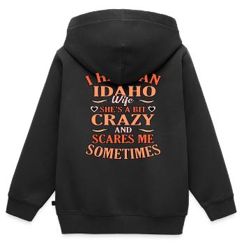 Idaho femme drôle cadeau - Sweat Premium à capuche zippé enfant bio - noir - Dos - AI Model Kid Male (0cm)