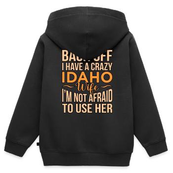 Cadeau de femme folle de l’Idaho - Sweat Premium à capuche zippé enfant bio - noir - Dos - AI Model Kid Male (0cm)