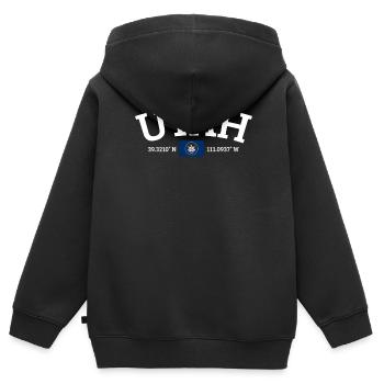Utah - Sweat Premium à capuche zippé enfant bio - noir - Dos - AI Model Kid Male (0cm)
