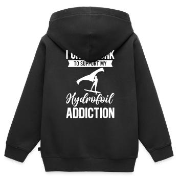 Je ne travaille que pour soutenir ma dépendance à l’hydroptère - wi - Sweat Premium à capuche zippé enfant bio - noir - Dos - AI Model Kid Male (0cm)